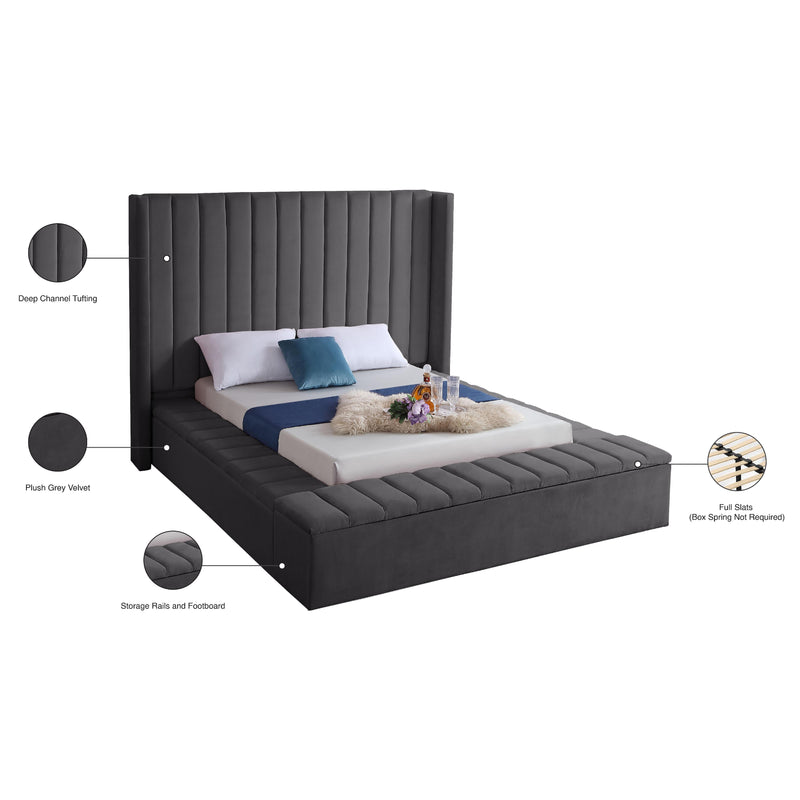 Meridian Kiki Grey Velvet King Bed (3 Boxes) IMAGE 10