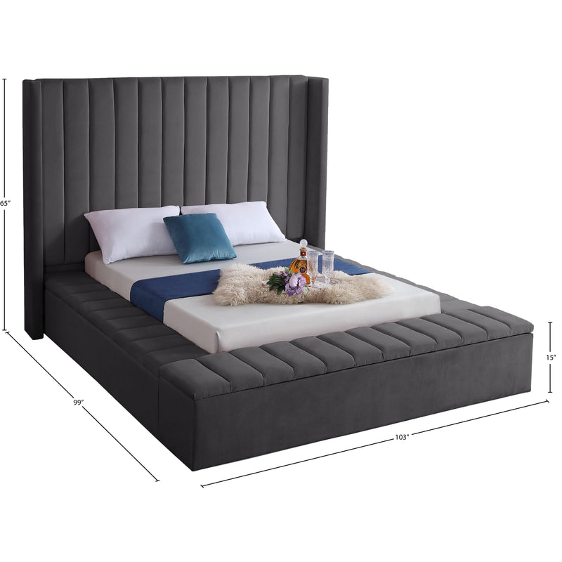 Meridian Kiki Grey Velvet King Bed (3 Boxes) IMAGE 9