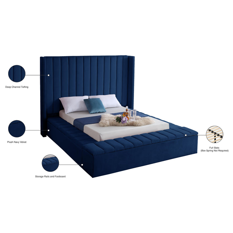 Meridian Kiki Navy Velvet King Bed (3 Boxes) IMAGE 10