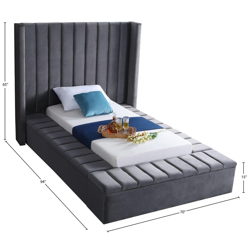 Meridian Kiki Grey Velvet Twin Bed (3 Boxes) IMAGE 9