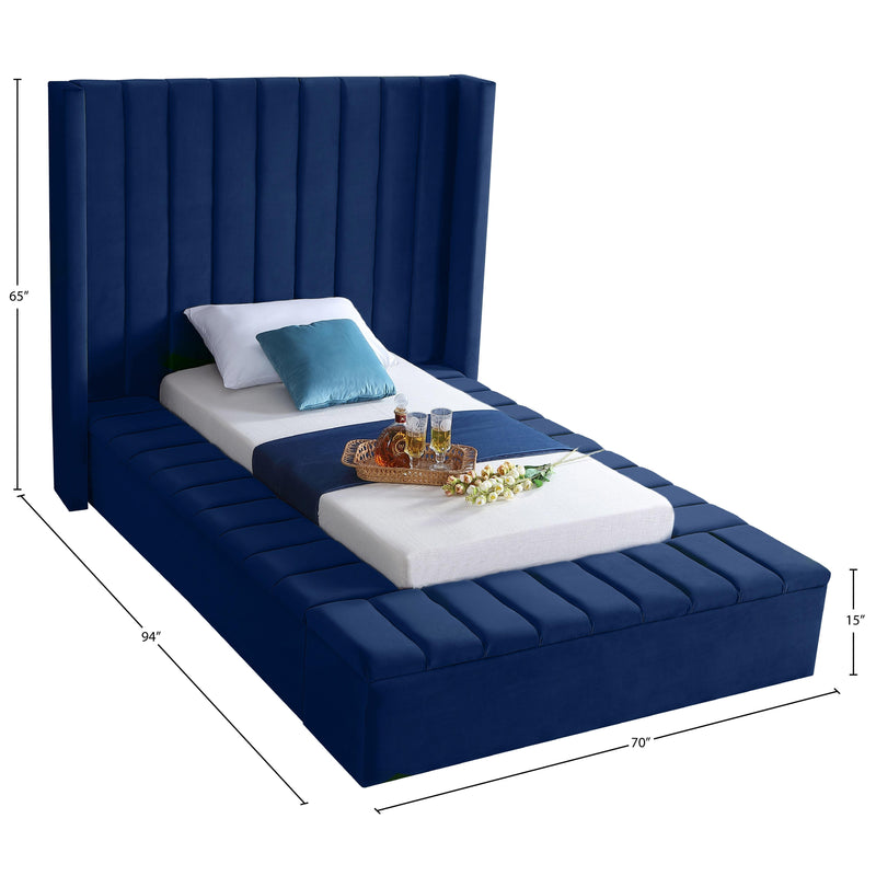Meridian Kiki Navy Velvet Twin Bed (3 Boxes) IMAGE 9