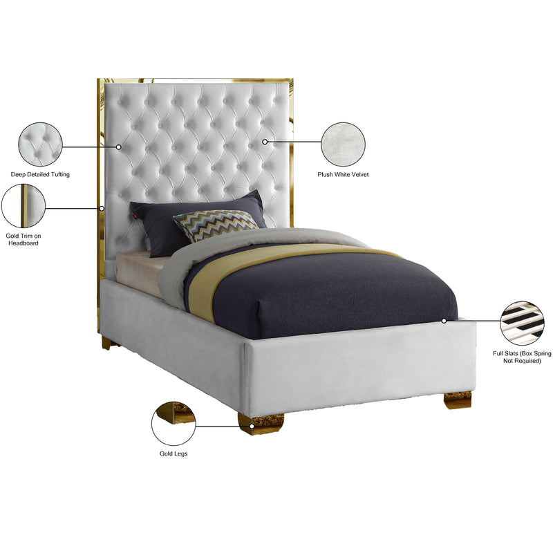 Meridian Lana White Velvet Twin Bed IMAGE 4