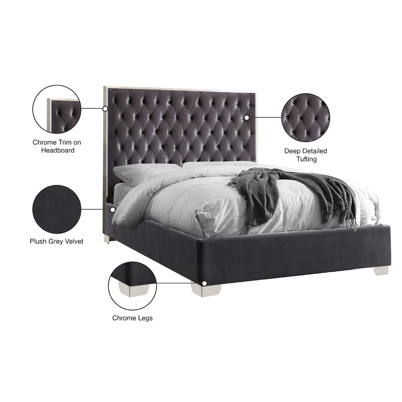 Meridian Lexi Grey Velvet Queen Bed IMAGE 4