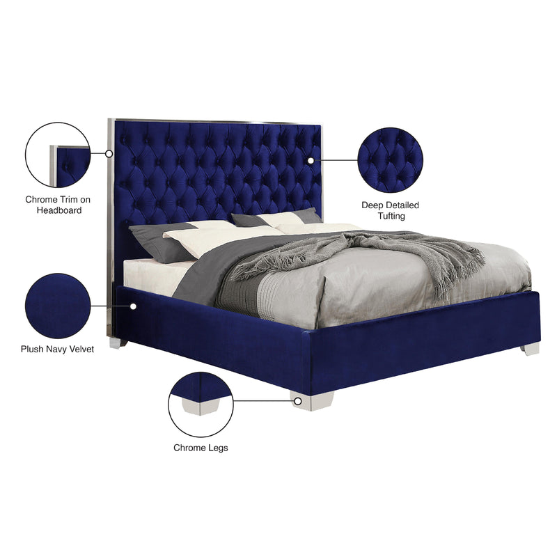 Meridian Lexi Navy Velvet Queen Bed IMAGE 4