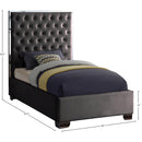 Meridian Lexi Grey Velvet Twin Bed IMAGE 3