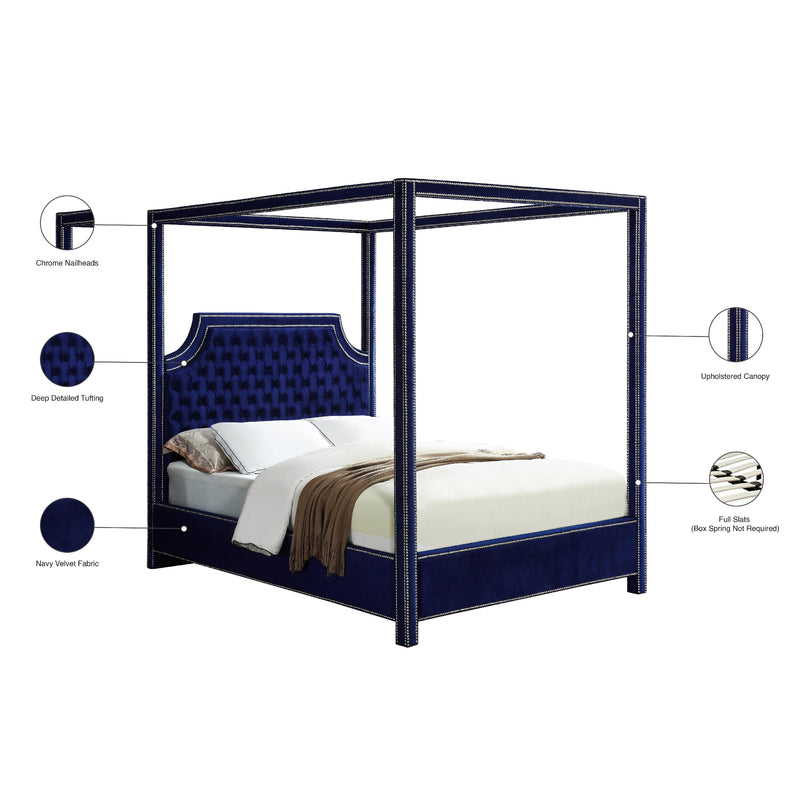 Meridian Rowan Navy Velvet Queen Bed (3 Boxes) IMAGE 6