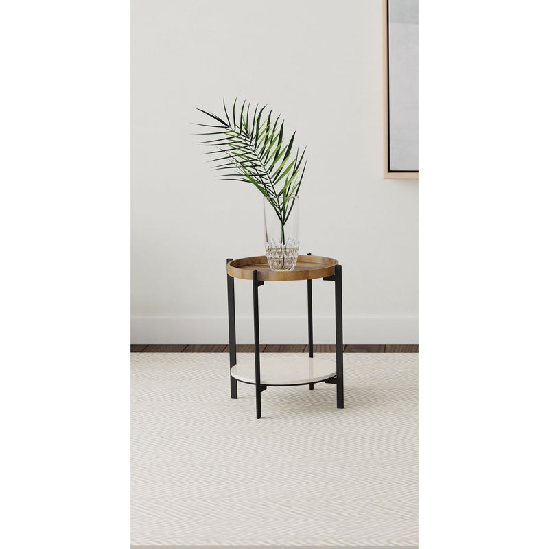 Coaster Furniture Adhvik 931218 Round End Side Table Marble Shelf - Natural and Black IMAGE 4