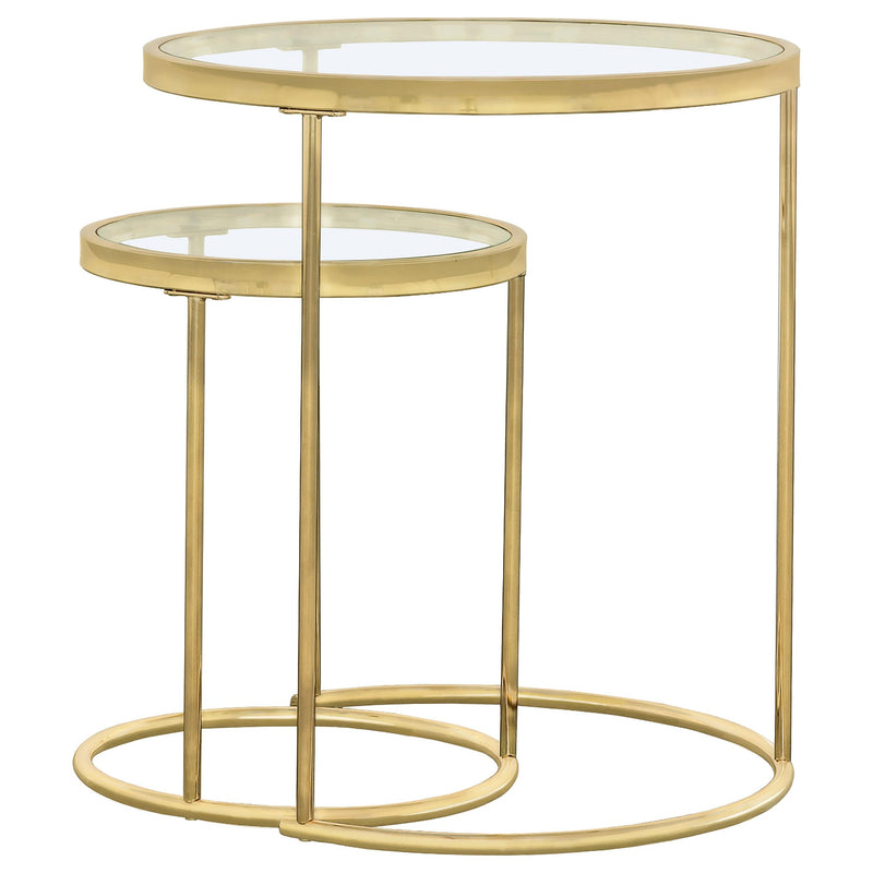  Coaster Furniture Maylin 935936 2-piece Round Glass Top Nesting Table Set - Gold IMAGE 4