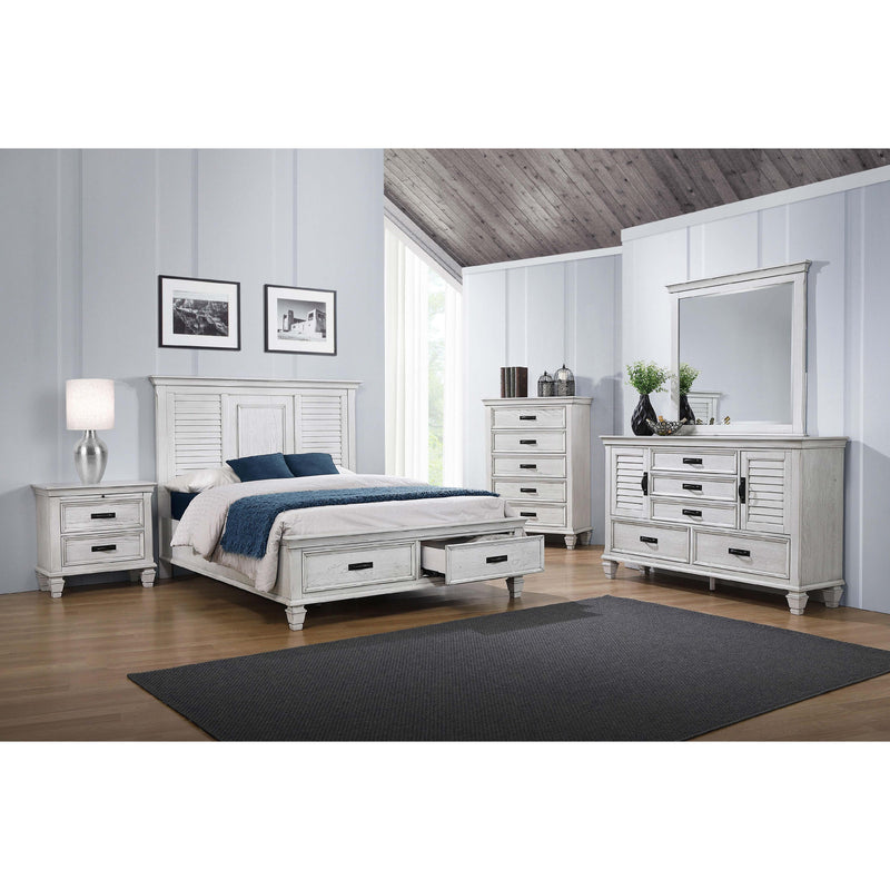 Coaster Furniture Franco 205330Q Wood Queen Storage Panel Bed - Distressed White IMAGE 6