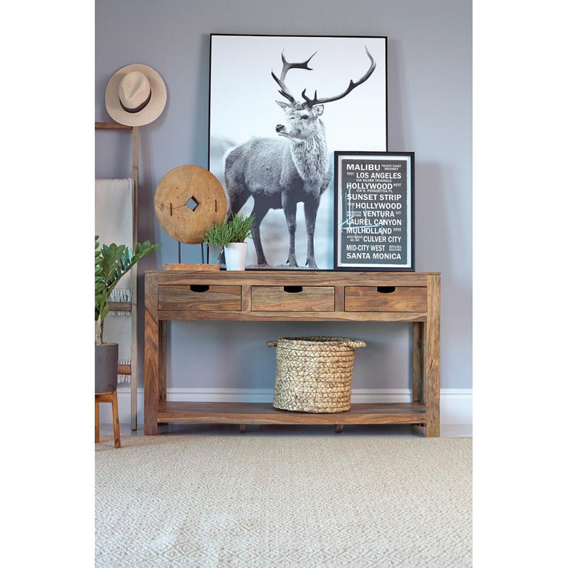 Coaster Furniture Esther 952853 3-Drawer Wood Console Table - Natural Sheesham IMAGE 7