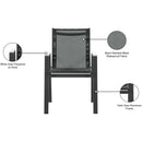 Meridian Nizuc Black Mesh Water Resistant Fabric Outdoor Patio Aluminum Mesh Dining Arm Chair IMAGE 8
