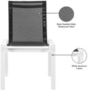 Meridian Nizuc Black Mesh Water Resistant Fabric Outdoor Patio Aluminum Mesh Dining Chair IMAGE 8