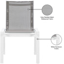 Meridian Nizuc Grey Mesh Water Resistant Fabric Outdoor Patio Aluminum Mesh Dining Chair IMAGE 8