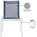 Meridian Nizuc Navy Mesh Water Resistant Fabric Outdoor Patio Aluminum Mesh Dining Chair IMAGE 8