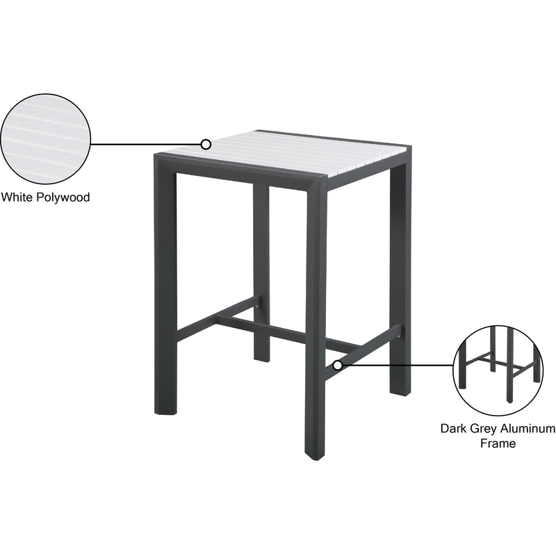 Meridian Nizuc White Wood Look Accent Paneling Outdoor Patio Aluminum Square Bar Table IMAGE 7