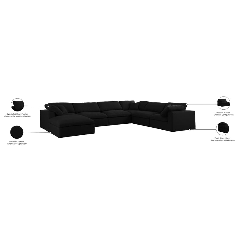 Meridian Serene Black Linen Textured Fabric Deluxe Comfort Modular Sectional IMAGE 11