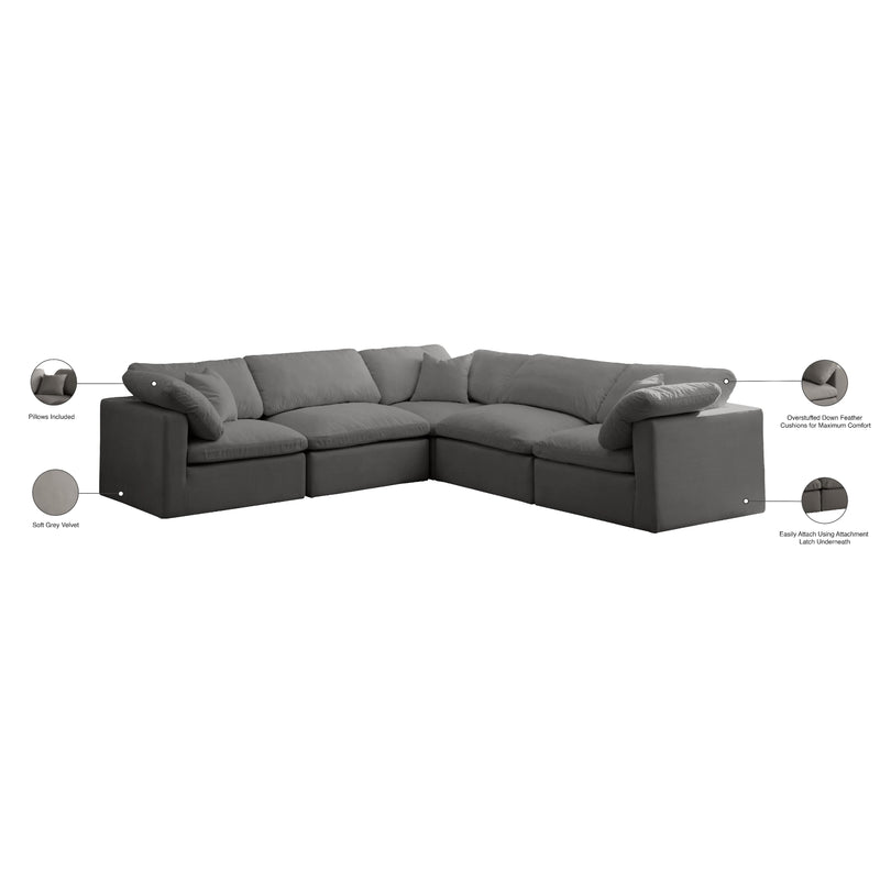 Meridian Plush Grey Velvet Standard Comfort Modular Sectional IMAGE 8
