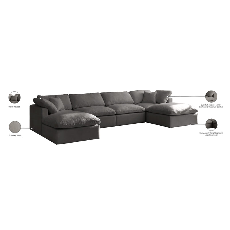 Meridian Plush Grey Velvet Standard Comfort Modular Sectional IMAGE 9