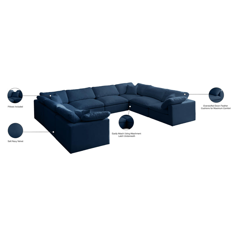 Meridian Plush Navy Velvet Standard Comfort Modular Sectional IMAGE 10