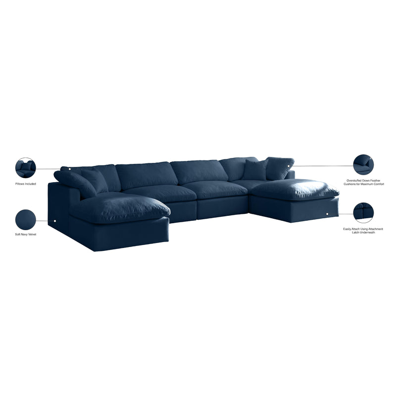 Meridian Plush Navy Velvet Standard Comfort Modular Sectional IMAGE 9