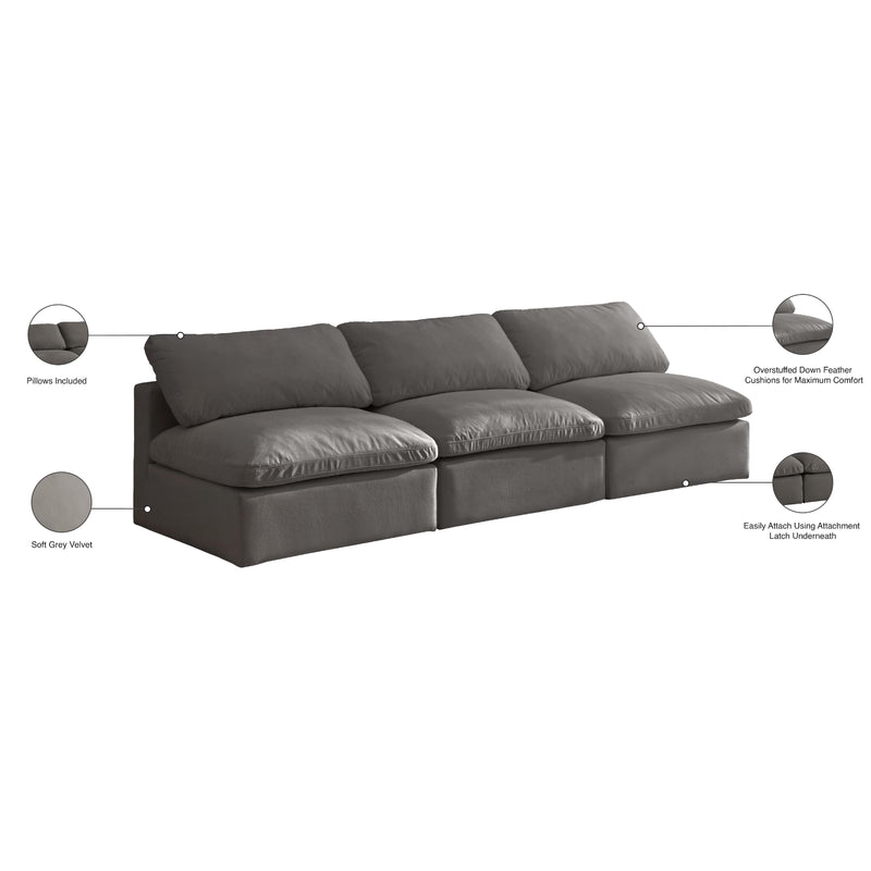 Meridian Plush Grey Velvet Standard Comfort Modular Sofa IMAGE 9