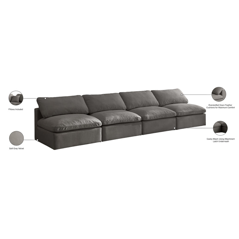 Meridian Plush Grey Velvet Standard Comfort Modular Sofa IMAGE 9