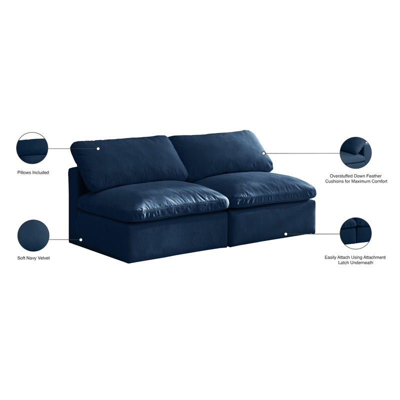 Meridian Plush Navy Velvet Standard Comfort Modular Sofa IMAGE 9