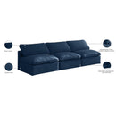 Meridian Plush Navy Velvet Standard Comfort Modular Sofa IMAGE 9