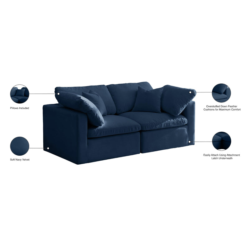 Meridian Plush Navy Velvet Standard Comfort Modular Sofa IMAGE 9