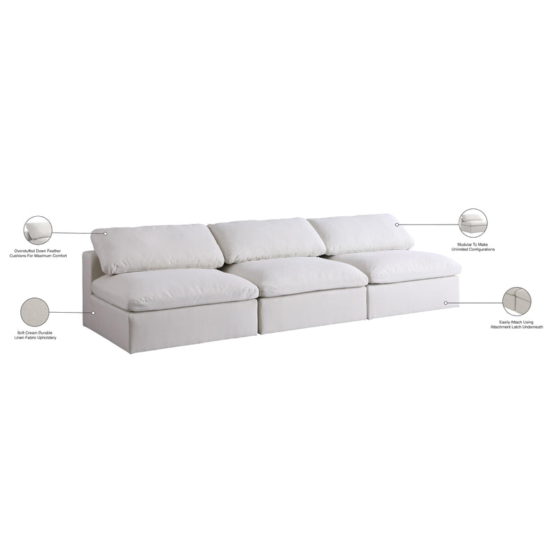 Meridian Serene Cream Linen Textured Fabric Deluxe Comfort Modular Armless Sofa IMAGE 7