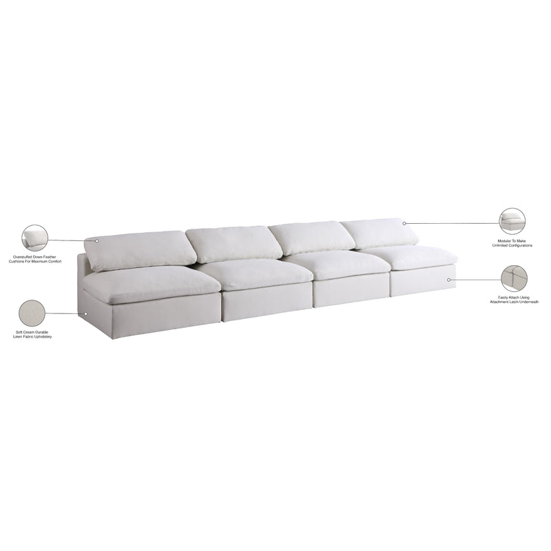 Meridian Serene Cream Linen Textured Fabric Deluxe Comfort Modular Armless Sofa IMAGE 7