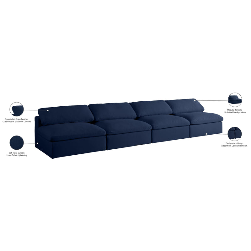 Meridian Serene Navy Linen Textured Fabric Deluxe Comfort Modular Armless Sofa IMAGE 7