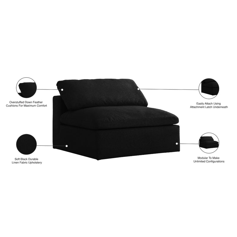 Meridian Serene Black Linen Textured Fabric Deluxe Comfort Modular Armless Chair IMAGE 7