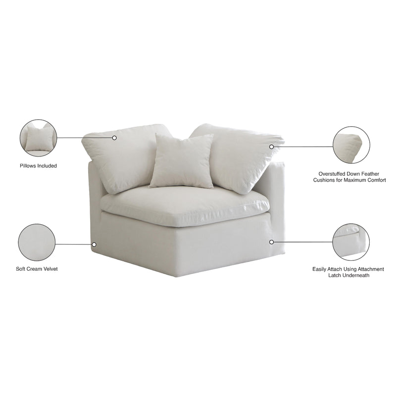 Meridian Plush Cream Velvet Standard Comfort Modular Corner Chair IMAGE 6