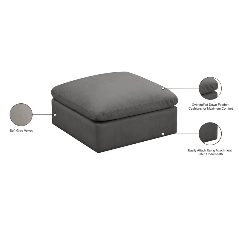Meridian Plush Grey Velvet Standard Comfort Modular Ottoman IMAGE 5