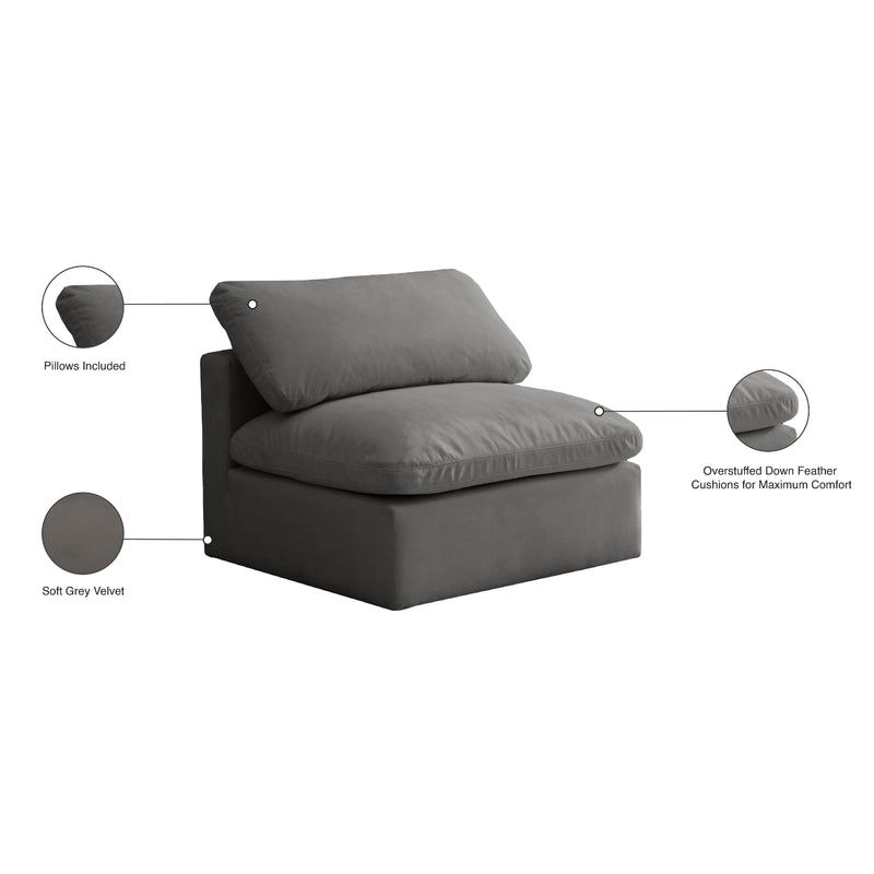 Meridian Plush Grey Velvet Standard Comfort Modular Armless Chair IMAGE 7
