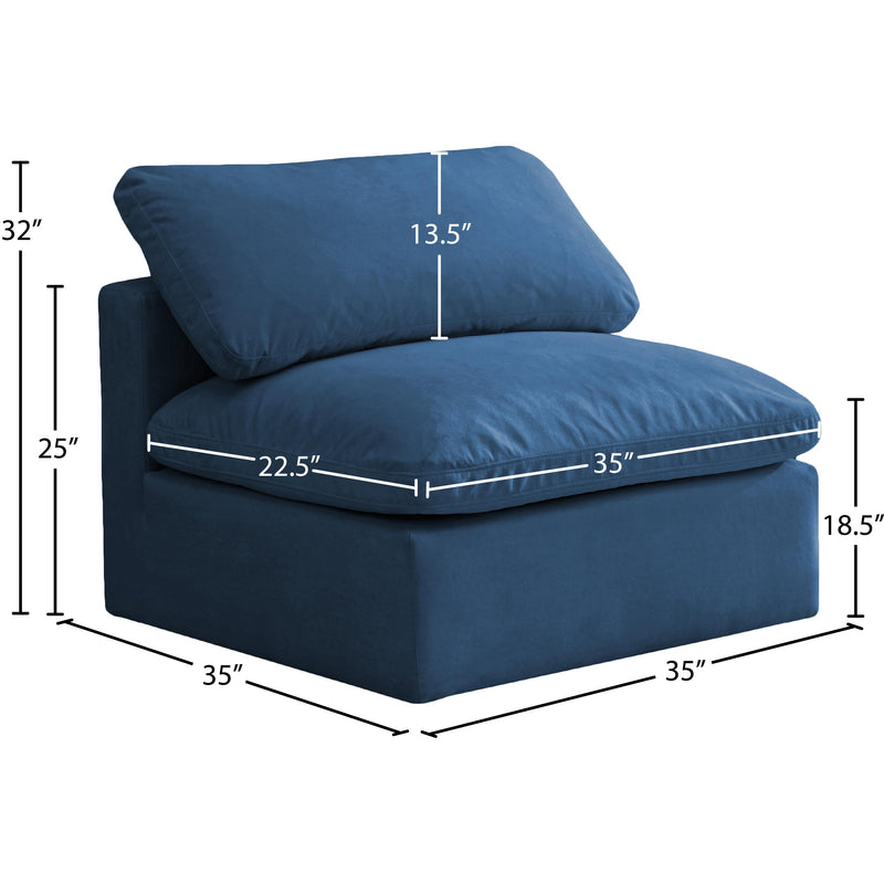 Meridian Plush Navy Velvet Standard Comfort Modular Armless Chair IMAGE 6