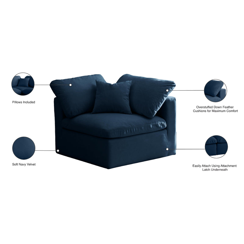 Meridian Plush Navy Velvet Standard Comfort Modular Corner Chair IMAGE 6