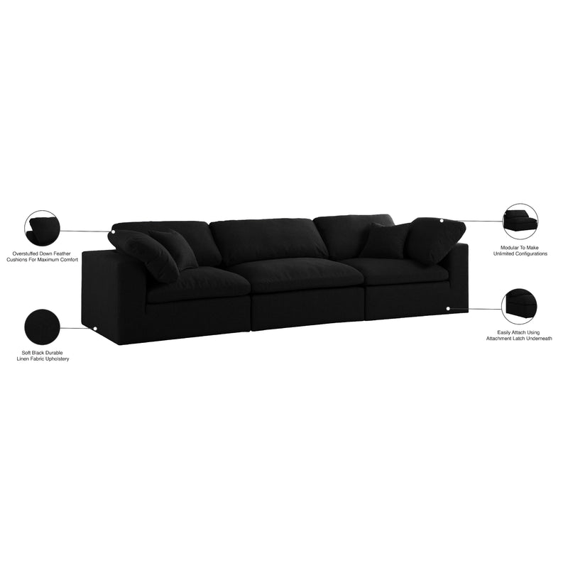 Meridian Serene Black Linen Textured Fabric Deluxe Comfort Modular Sofa IMAGE 9