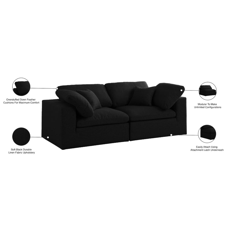 Meridian Serene Black Linen Textured Fabric Deluxe Comfort Modular Sofa IMAGE 9