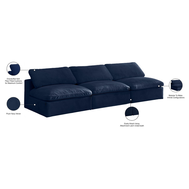 Meridian Cozy Navy Velvet Comfort Modular Armless Sofa IMAGE 7