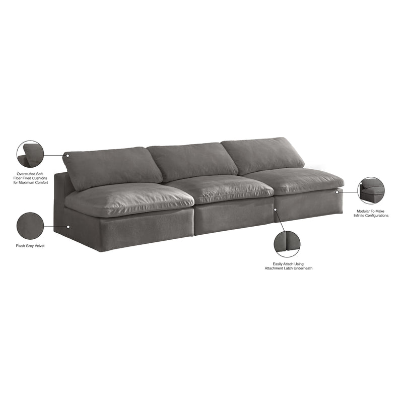 Meridian Cozy Grey Velvet Comfort Modular Armless Sofa IMAGE 7