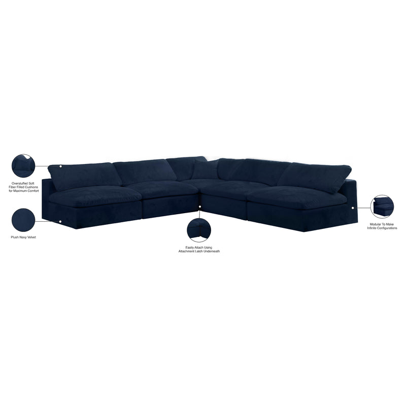 Meridian Cozy Navy Velvet Comfort Modular Sectional IMAGE 6