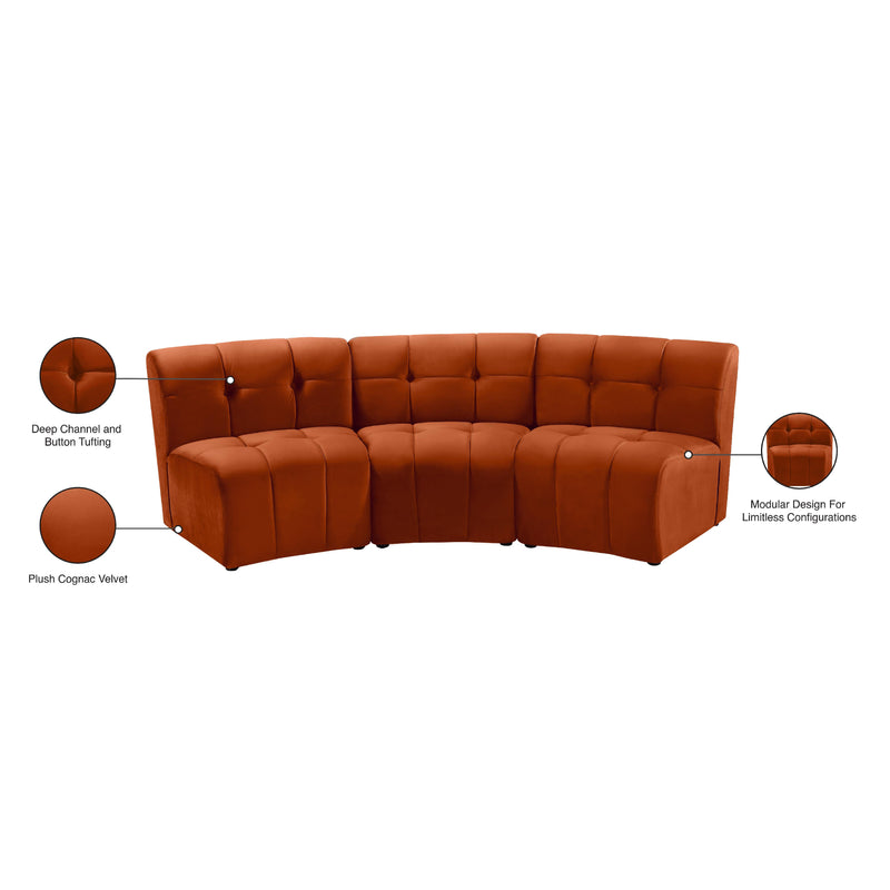 Meridian Limitless Cognac Velvet 3 pc Modular Sectional IMAGE 14