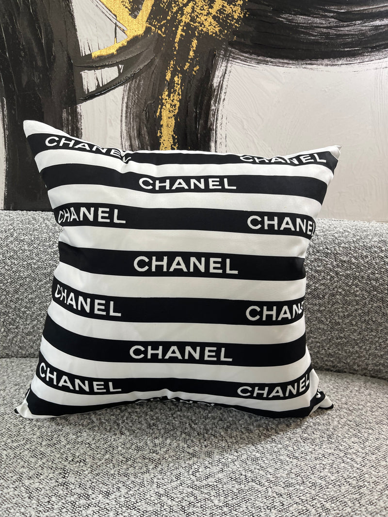 CHANEL STRIPE 20x20 PILLOW COVER-BLACK&WHITE
