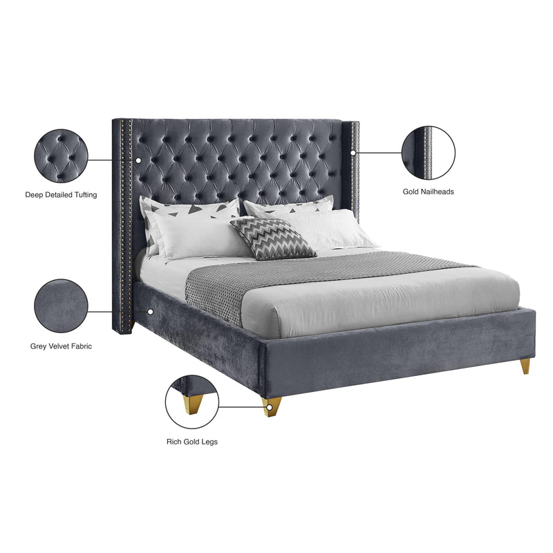 Meridian Barolo Grey Velvet Queen Bed IMAGE 9