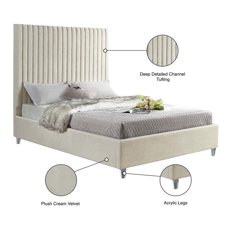 Meridian Candace Cream Velvet Queen Bed IMAGE 9