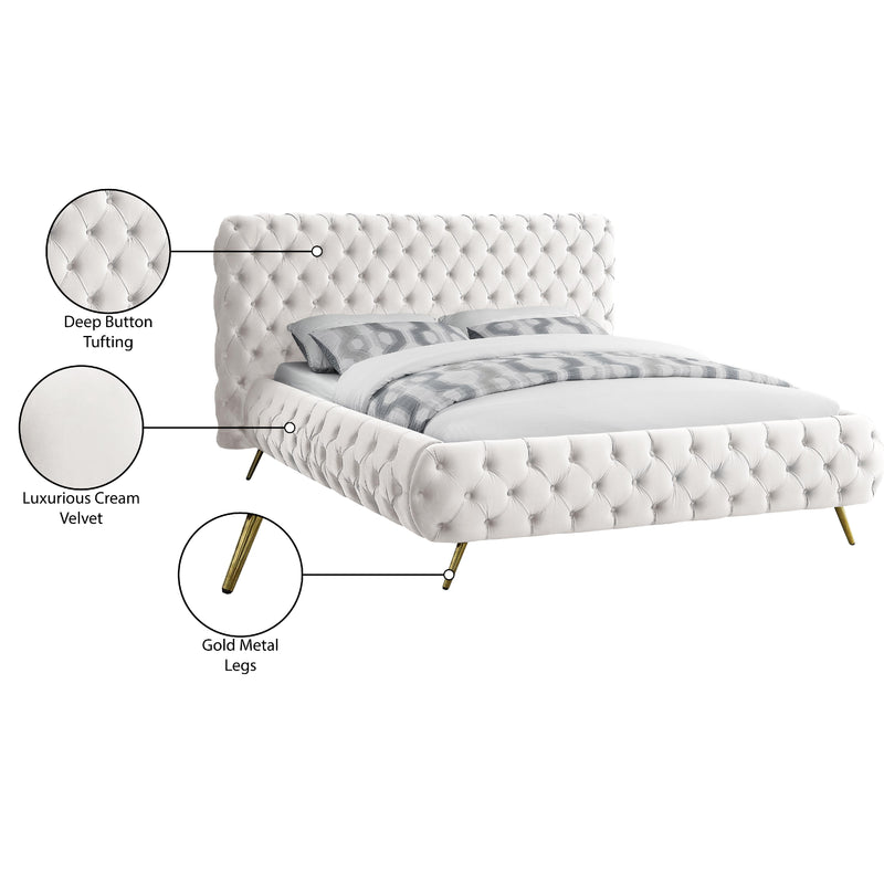 Meridian Delano Cream Velvet Queen Bed IMAGE 6