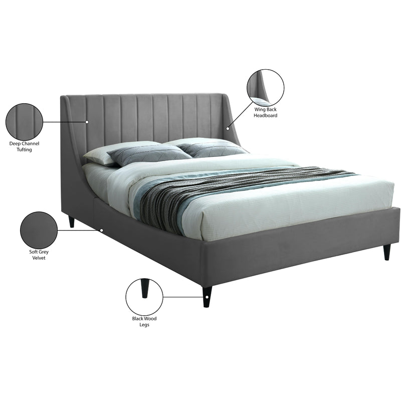 Meridian Eva Grey Velvet King Bed IMAGE 9