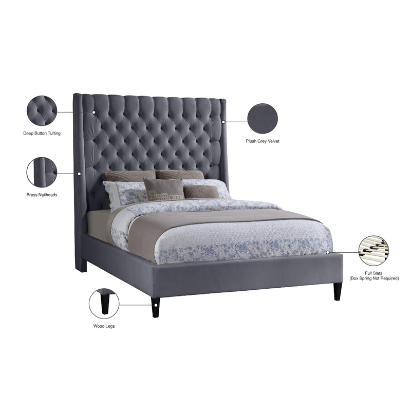 Meridian Fritz Grey Velvet Queen Bed IMAGE 11